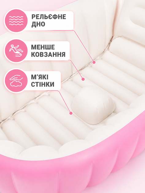 Детская надувная ванночка для купания 98×65×28 см с подушкой, сливом и ножным насосом, розовая (49676319) - изображение 6