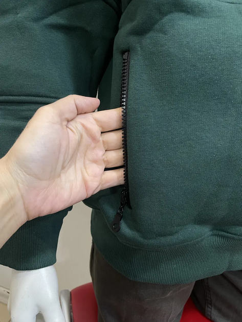 Мужская толстовка на флисе капюшон кармана на молнии XL зеленая - Фото 7 Мужская толстовка на флисе капюшон кармана на молнии XL зеленая - изображение 7