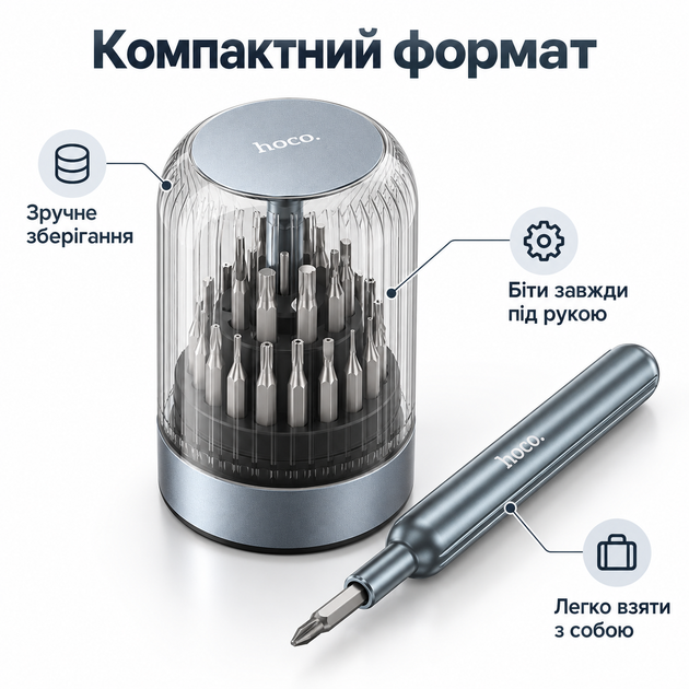 Многофункциональный набор магнитных отверток HOCO UT11 31 в 1, Отвертка с насадками, Набор бит для ремонта техники - изображение 6