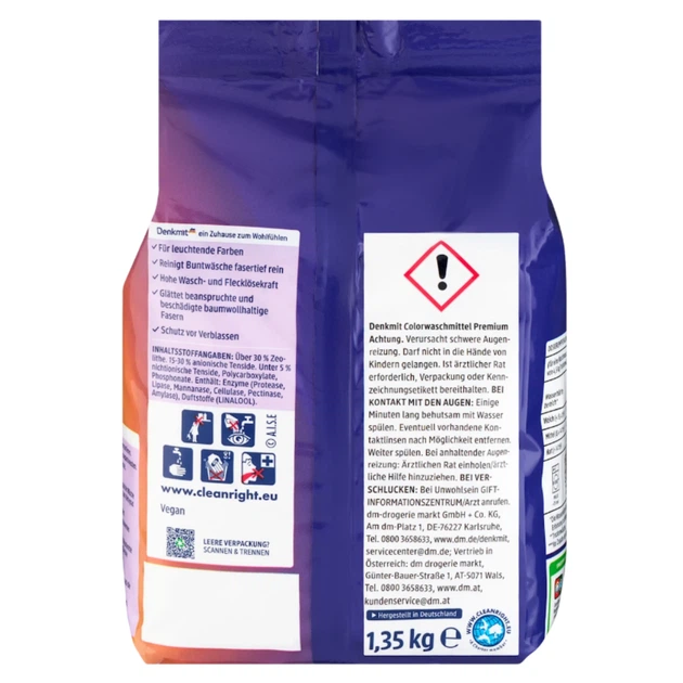 Порошок для прання кольорової білизни Denkmit Color, 1.35 кг, 20 прань - Фото 2 Порошок для прання кольорової білизни Denkmit Color, 1.35 кг, 20 прань - зображення 2