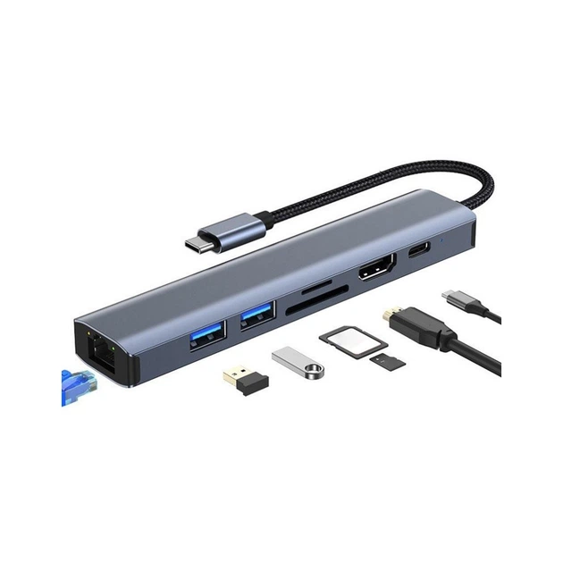 Концентратор Dynamode 7-in-1 USB-C to HDTV 4K/30Hz, 2хUSB3.0, RJ45, USB-C PD 100W, SD/MicroSD (BYL-2303) - изображение 2