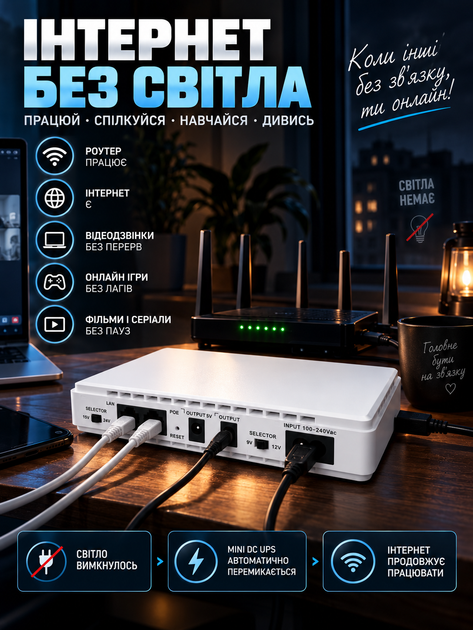 Безперебійник для роутера Mini UPS Andowl Q-UP1000 12000 mAh джерело безперебійного живлення для модема WiFi ONU - зображення 3
