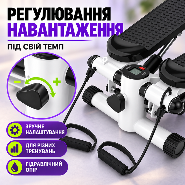 Степпер тренажер степпер с эспандерами и ЖК-дисплеем, мини степпер до 120 кг для тренировки ног, ягодиц, рук, похудения и сжигания калорий - Фото 7 Степпер тренажер степпер с эспандерами и ЖК-дисплеем, мини степпер до 120 кг для тренировки ног, ягодиц, рук, похудения и сжигания калорий - изображение 7