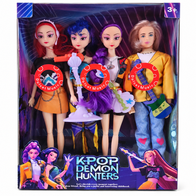 Набор из 4 кукол K-Pop Demon Hunters: Руми, Мила, Зои и Джину из Saja Boys — шарнирные поющие охотницы на демонов - Фото 2 Набор из 4 кукол K-Pop Demon Hunters: Руми, Мила, Зои и Джину из Saja Boys — шарнирные поющие охотницы на демонов - изображение 2