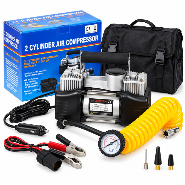 Автомобільний двопоршневий компресор Air Compressor 628-4x4 150 Вт 12 В 85 л/хв з манометром і сумкою - изображение 9