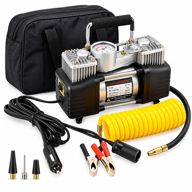 Автомобільний двопоршневий компресор Air Compressor 628-4x4 150 Вт 12 В 85 л/хв з манометром і сумкою - изображение 10