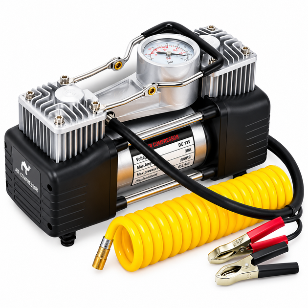 Автомобільний двопоршневий компресор Air Compressor 628-4x4 150 Вт 12 В 85 л/хв з манометром і сумкою - изображение 11