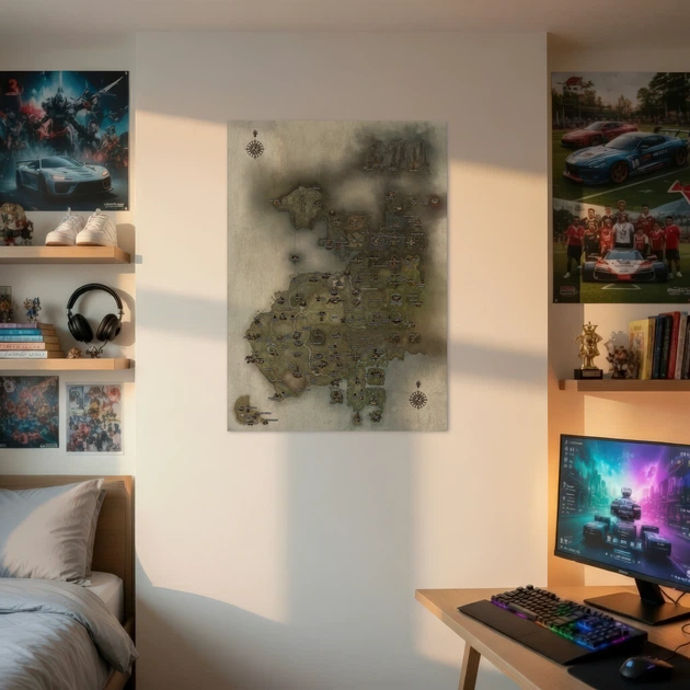 Постер Ланейдж 2, ЛА2 карта, Lineage 2 Classic, декор кімнати геймера, A2 60×43 см (id4651) - зображення 2
