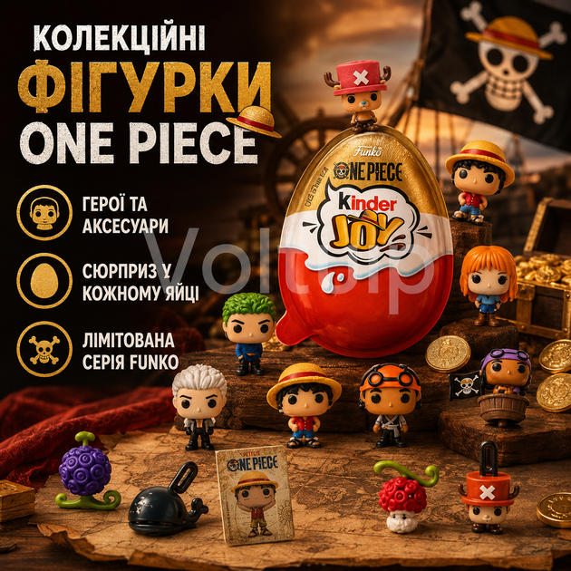 Шоколадні яйця Kinder Joy Funko One Piece 24 шт з молочним і какао кремом, вафельними кульками та іграшкою-сюрпризом - зображення 6
