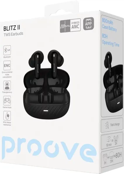 Наушники Proove Blitz ii tws with Hybrid anc (app) black matte - Фото 4 Наушники Proove Blitz ii tws with Hybrid anc (app) black matte - изображение 4