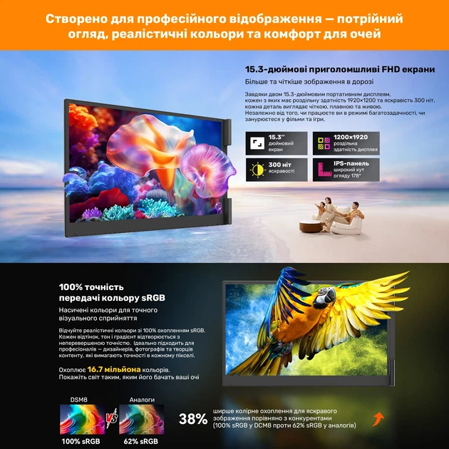 Монитор портативный 15.3" Blackview DCM8 Dual Grey (BVDCM8) - Фото 10 Монитор портативный 15.3" Blackview DCM8 Dual Grey (BVDCM8) - изображение 10