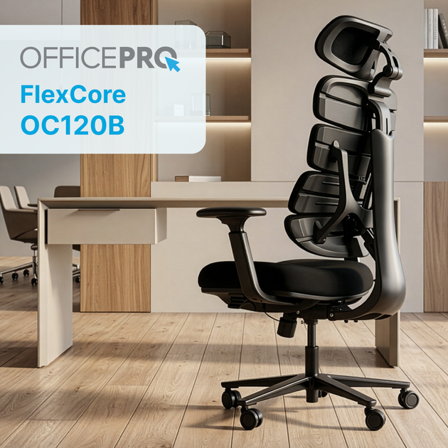 Кресло компьютерное офисное эргономичное OfficePro FlexCore ОС120B Black - Фото 7 Кресло компьютерное офисное эргономичное OfficePro FlexCore ОС120B Black - изображение 7