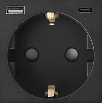 Розетка с USB + Type-C 1DAL | Черный с З/К + Шторки (P86-STUTC.BL) - изображение 3