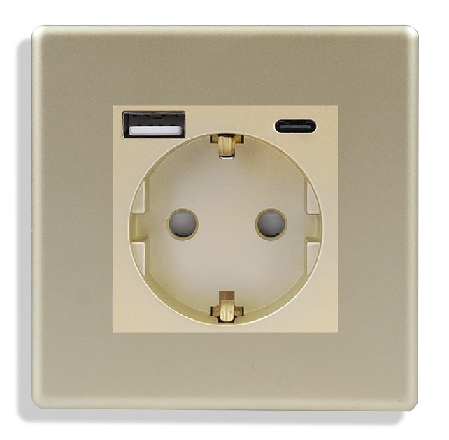Розетка с USB + Type-C 1DAL | Золото с З/К + Шторки (P86-STUTC.GD) - изображение 2
