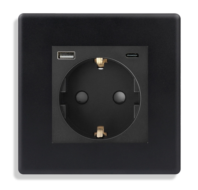 Розетка с USB + Type-C 1DAL | Черный с З/К + Шторки (P86-STUTC.BL) - изображение 2