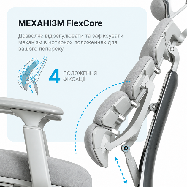Кресло компьютерное офисное эргономичное OfficePro FlexCore ОС120G Grey - Фото 10 Кресло компьютерное офисное эргономичное OfficePro FlexCore ОС120G Grey - изображение 10