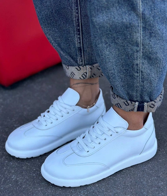 Кеди анатомічні на шнурівці з натуральної шкіри білого кольору розмір 38 (173451) - зображення 5