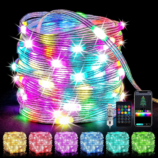 Умная RGB LED-гирлянда Oreunik 10 м 100 LED, Bluetooth, iDeal LED, синхронизация с музыкой, пульт, IP65, USB - изображение 2