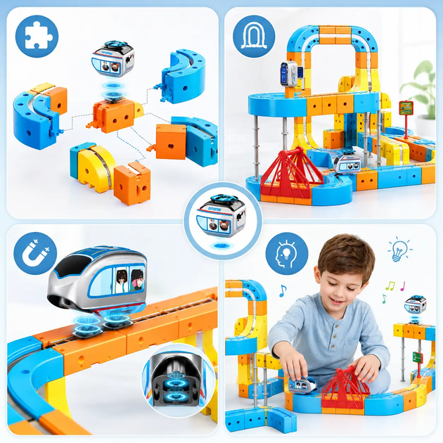 Конструктор магнитный Magnetic DIY Rail Car Поезд 134 детали - изображение 7