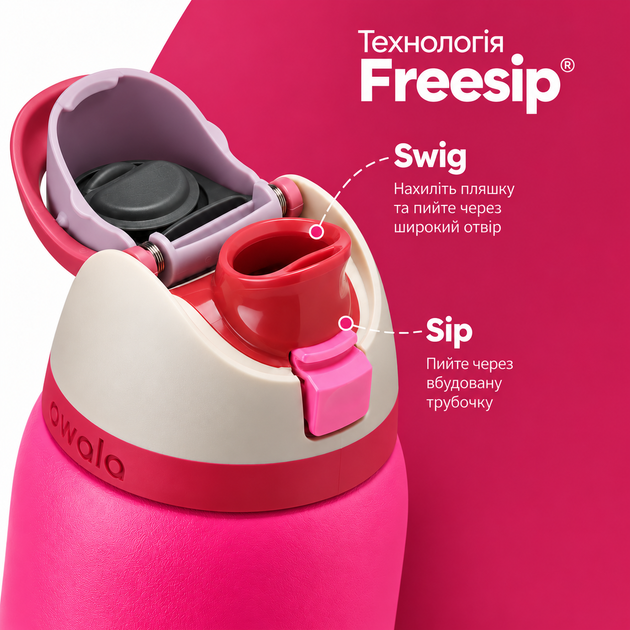 Термобутылка для воды термос raspberry Owala Freesip 950 мл из нержавеющей стали туристическая бутылка с крышкой - изображение 4