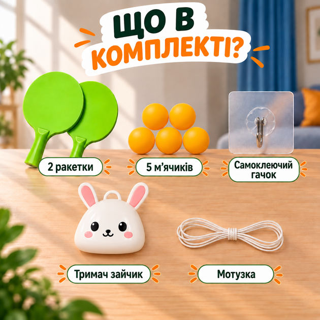 Подвесной детский пинг-понг с ракетками и мячиками - изображение 4