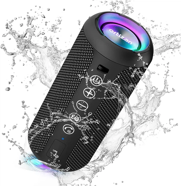 Портативная Bluetooth-колонка Ortizan X10 24 Вт, беспроводная акустика, IPX7, TWS, RGB-подсветка, Bluetooth 5.3, до 30 часов работы, черная - изображение 2