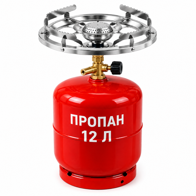 Газовый баллон 12 л с горелкой-плитой для приготовления пищи, портативный комплект для дома, дачи и кемпинга - изображение 2