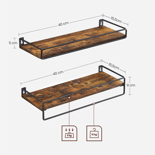 Універсальний комплект кухонних поличок на стіну Songmics 40x15,5x5 см + 40x15,5x9 см LWS441B01 - изображение 8