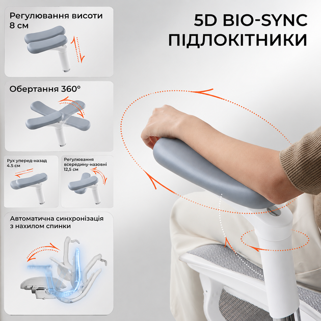 Кресло офисное Sihoo DORO C300 LITE V2 White (C300-LITE-V2-B102) - изображение 11