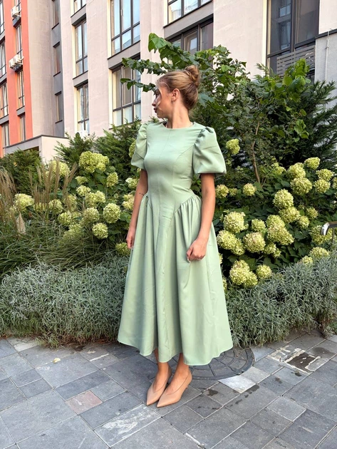 Платье классическая миди фисташкового цвета 39429 42 - Фото 2 Платье классическая миди фисташкового цвета 39429 42 - изображение 2
