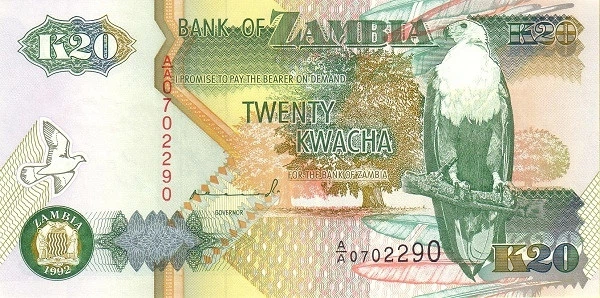 Замбія 20 квача 1992 рік Банкноти світу UNC - Фото 1 Замбія 20 квача 1992 рік Банкноти світу UNC - изображение 1