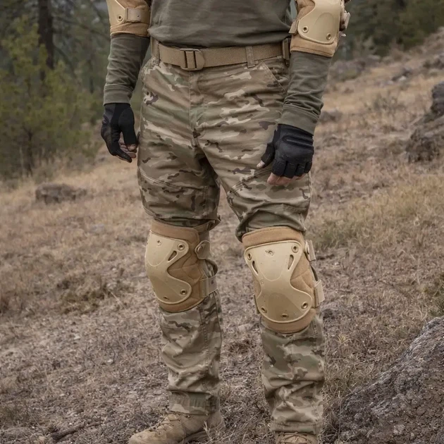 Набор тактической защиты Eagle KN-04 наколенники и налокотники 18х14.5 см нейлоновые с вентиляцией COOLMAX Песочный комплект - изображение 7