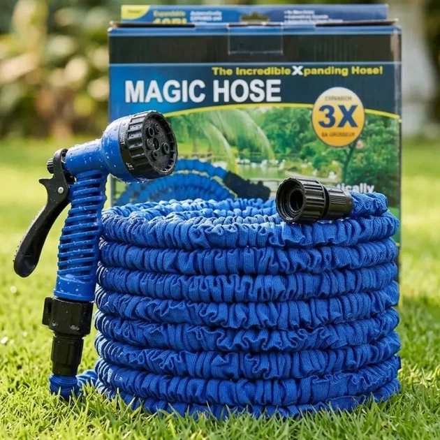 Шланг для поливання X-hose 75 м розтягувальний з насадкою розпилювачем синій для саду та городу компактний садовий інвентар - зображення 2