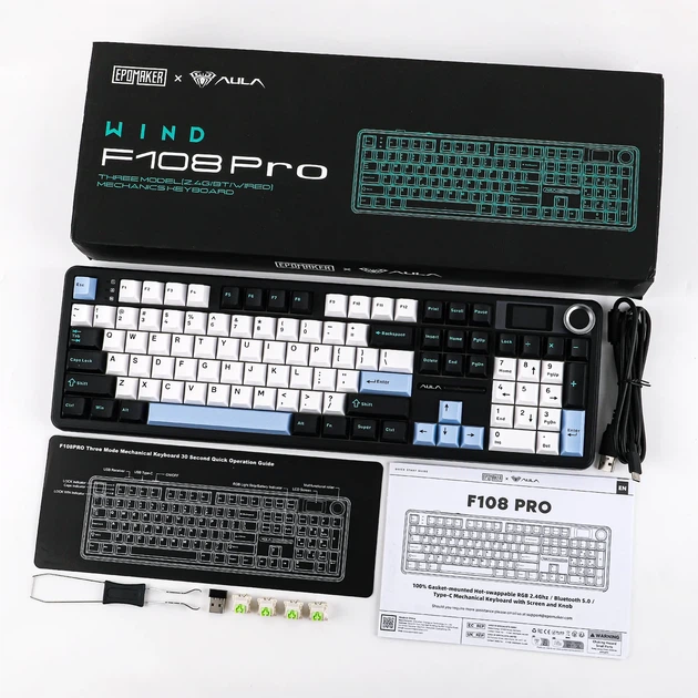 Механічна клавіатура EPOMAKER X AULA F108 PRO, Full Size 104 клавіші, Tri-Mode, LCD 1.14", Hot-Swap, RGB, 8000 мА·год - Фото 2 Механічна клавіатура EPOMAKER X AULA F108 PRO, Full Size 104 клавіші, Tri-Mode, LCD 1.14", Hot-Swap, RGB, 8000 мА·год - зображення 2