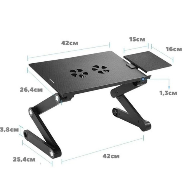 Столик-подставка для ноутбука Laptop Table T8 с активным охлаждением, стол-трансформер с 2 кулерами и регулировкой наклона - изображение 8