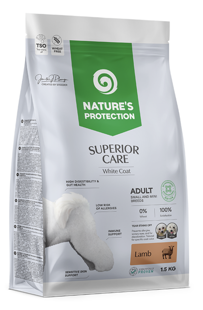 Сухой корм Nature's Protection Superior Care White Dogs Adult Small and Mini Breeds Lamb для взрослых собак мелких пород с белой шерстью с ягненком 1.5кг - изображение 2