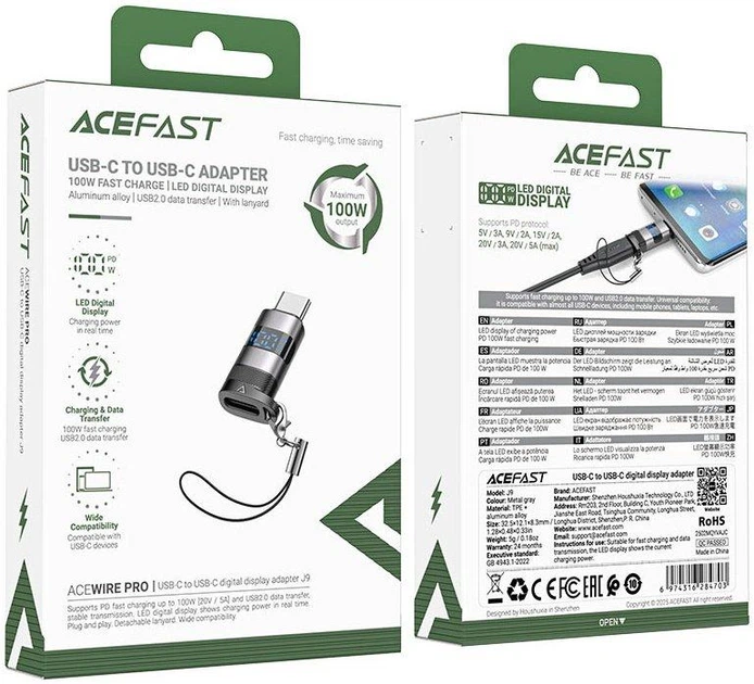 Адаптер Acefast J9 USB-C to USB-C 100W display Metal Gray - Фото 4 Адаптер Acefast J9 USB-C to USB-C 100W display Metal Gray - изображение 4