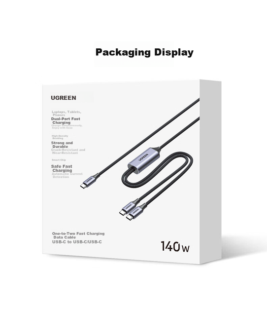 Кабель Ugreen L533 USB Type-C - 2x USB Type-C 140 Вт PD 1.5 м Black (75005) - зображення 9