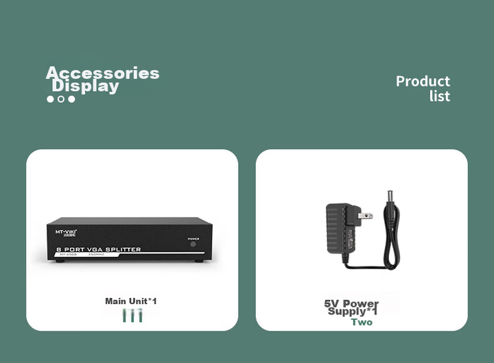 Разветвитель видеосигнала MT-Viki MT-3508 1×8 VGA Черный - изображение 8