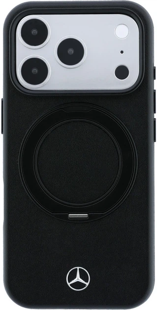 Etui Mercedes Leather with Ring Stand MagSafe do Apple iPhone 18 Pro / 17 Pro Czarne (3666339651947) - obraz 3
