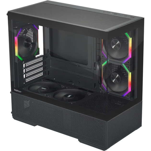 Корпус для ПК 1stPlayer CV6-BK-2FAR-2FH7R-1FH7 Midi-Tower без БЖ MicroATX/Mini-ITX ARGB Black - зображення 5