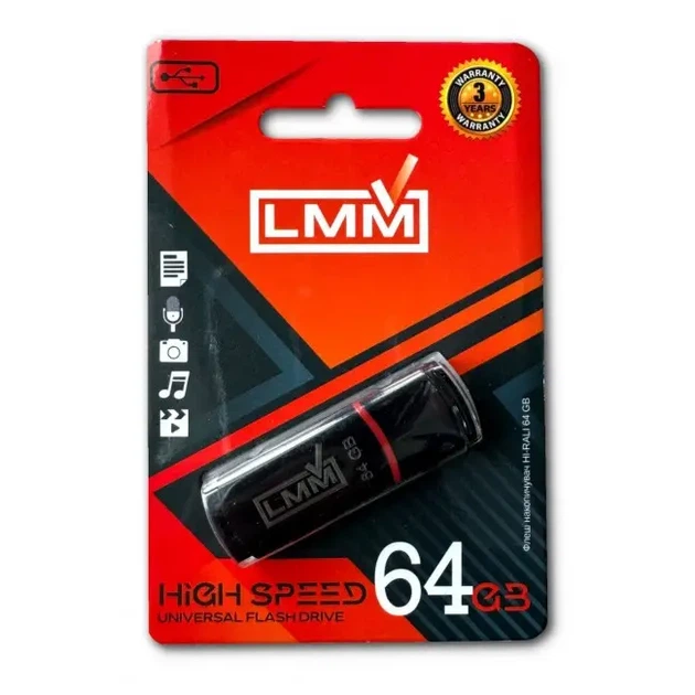 Флешка USB 64GB LMM Classic черная USB 2.0 влагозащищенный корпус скорость до 480 Мбіт/с - изображение 3
