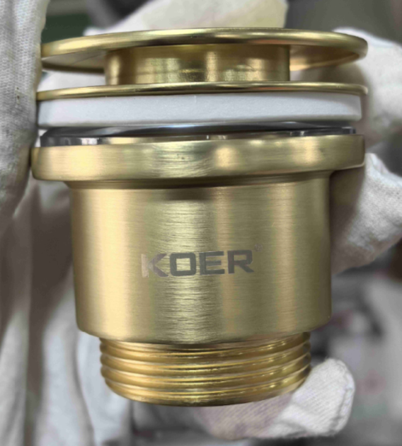 Донний клапан для раковини універсальний (з/без переливу) KOER PW-11-12 автоматичний (Click-Clack) (Колір золото матове) 1 1/4'' (KR5794) - изображение 14