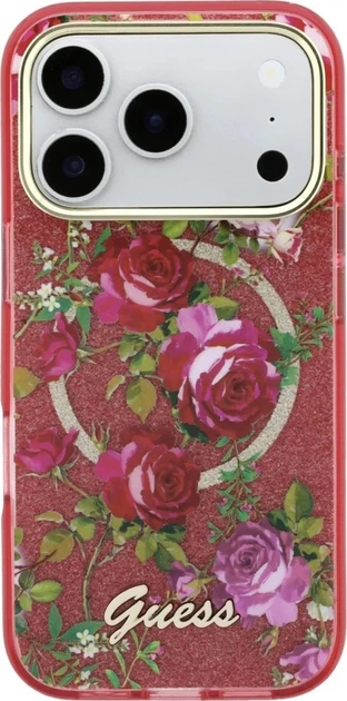 Etui Guess IML Glitter Blossom Roses do Apple iPhone 18 Pro Max / 17 Pro Max Burgundowe (3666339655716) - obraz 3
