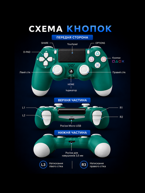 Джойстик ігровий універсальний для Sony PlayStation PS3 PS4 ПК iOS Android TV Windows бездротовий Doubleshock Bluetooth геймпад Sony Плейстейшен PS3 PS4 ПК комп'ютера Андроїд TV з подвійною вібрацією сенсором аудіо динаміком + зарядним біло-зелений - Фото 5 Джойстик ігровий універсальний для Sony PlayStation PS3 PS4 ПК iOS Android TV Windows бездротовий Doubleshock Bluetooth геймпад Sony Плейстейшен PS3 PS4 ПК комп'ютера Андроїд TV з подвійною вібрацією сенсором аудіо динаміком + зарядним біло-зелений - зображення 5