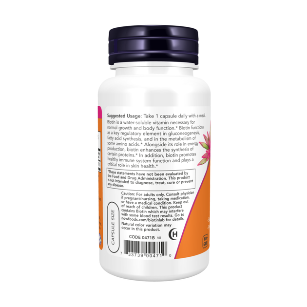 Біотин 5000 мкг вітамін B7 Now Foods Biotin 5000 мкг 60 капсул - зображення 3