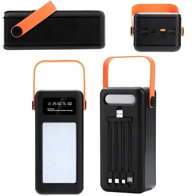 Повербанк 100000 mAh зовнішній акумулятор Power Bank із сонячною батареєю та дисплеєм для телефону 4 USB Type-C з ліхтариком - Фото 10 Повербанк 100000 mAh зовнішній акумулятор Power Bank із сонячною батареєю та дисплеєм для телефону 4 USB Type-C з ліхтариком - зображення 10