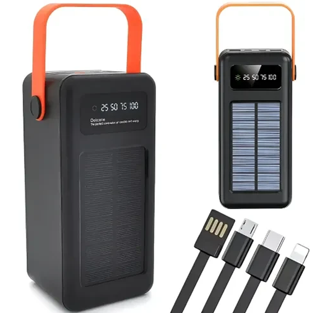 Повербанк 100000 mAh зовнішній акумулятор Power Bank із сонячною батареєю та дисплеєм для телефону 4 USB Type-C з ліхтариком - Фото 11 Повербанк 100000 mAh зовнішній акумулятор Power Bank із сонячною батареєю та дисплеєм для телефону 4 USB Type-C з ліхтариком - зображення 11
