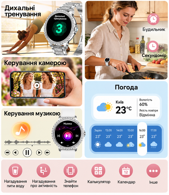 Жіночий смарт-годинник із Bluetooth-дзвінками та повідомленнями, розумний годинник для Android і iPhone з 2 ремінцями та фітнес-тр - Фото 3 Жіночий смарт-годинник із Bluetooth-дзвінками та повідомленнями, розумний годинник для Android і iPhone з 2 ремінцями та фітнес-тр - зображення 3