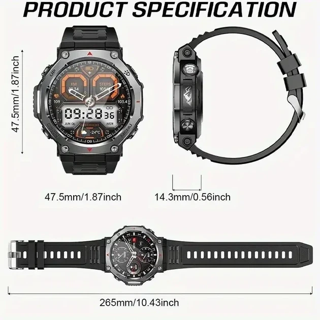 Cмарт-часы Tactical Pro 525 мАч с AMOLED 1.43", Bluetooth и 100+ спортивными режимами - изображение 8